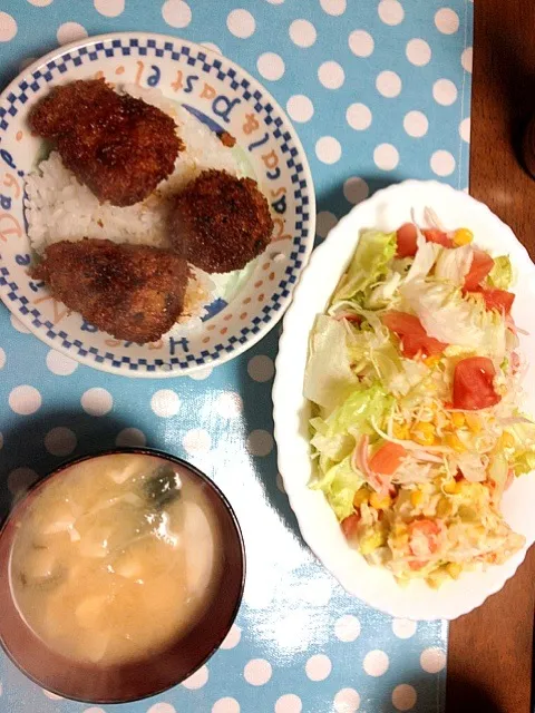 ソースカツ丼,サラダ,お味噌汁|ふぅかさん