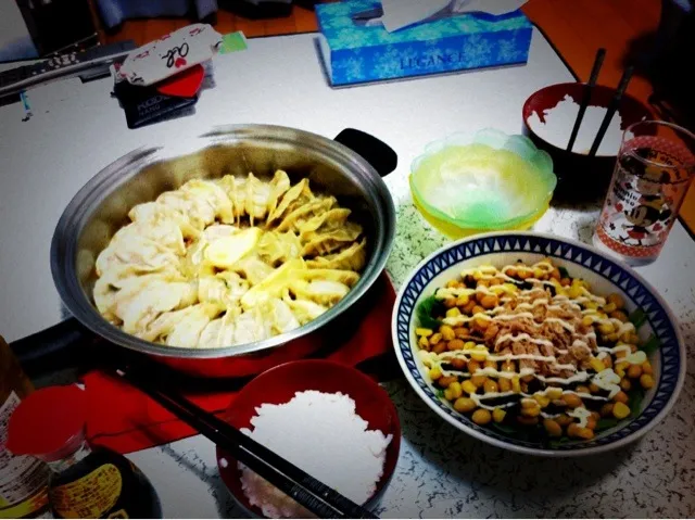 羽根つき餃子と水菜大豆サラダ|あやのちさん