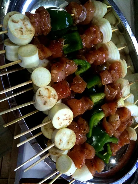 Snapdishの料理写真:Chicken & Vege Skewers|Shiroi Yukiさん