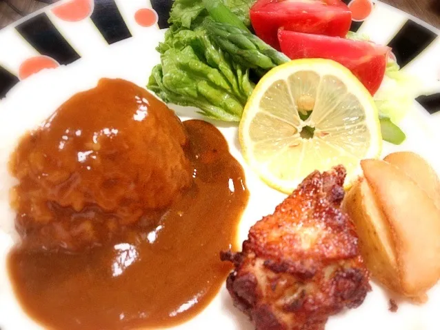 カレーライスと炙り焼きチキン|＊k＊さん