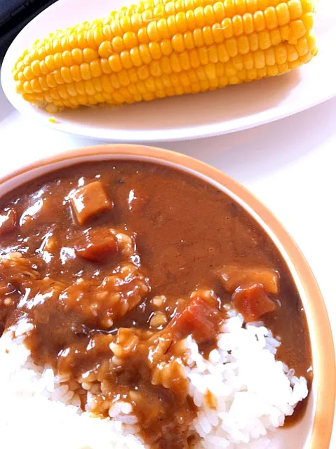 カレー、山梨県産の朝獲りとうもろこし|ゆうさん