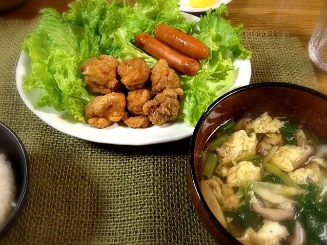 レンジで唐揚げ チョリソー  かき玉汁|あゆみさん