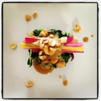 Snapdishの料理写真:Rainbow Chard Cashew-Ae, cashew butter, fig balsamic sauce|SF Calicoさん