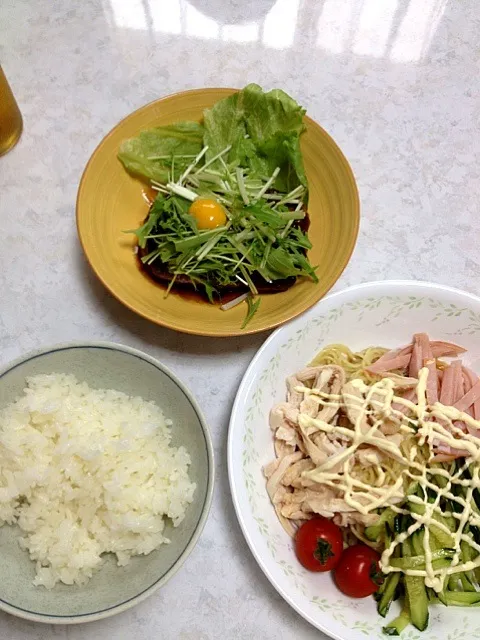 Snapdishの料理写真:お昼ご飯！冷やし中華と残り物|かまさん