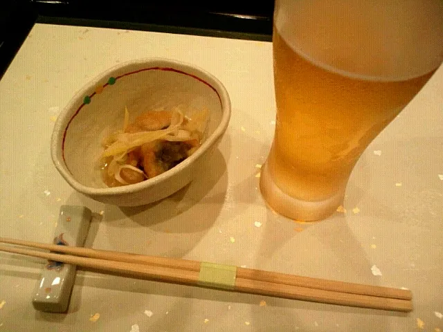 生ビール、お通し|ふぃるまめんとさん