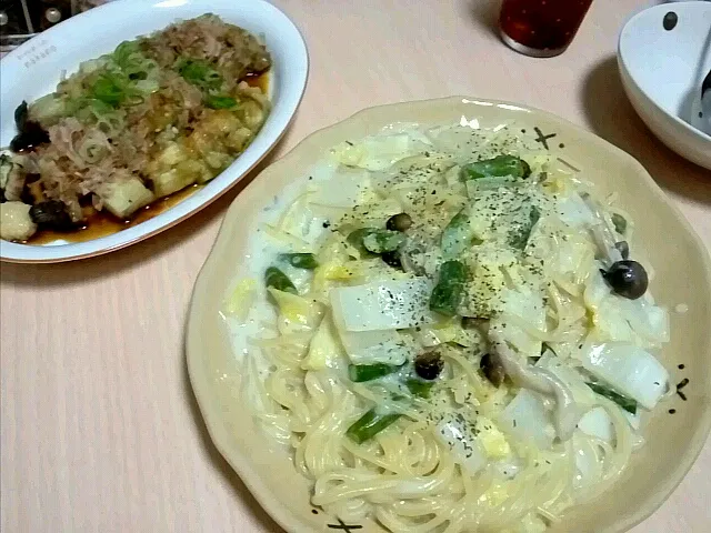 白菜のクリームパスタ&焼きナス|ゆうさん