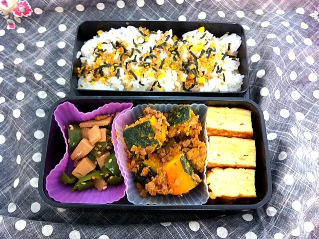 Snapdishの料理写真:かぼちゃのそぼろ煮弁当|aimee0820さん