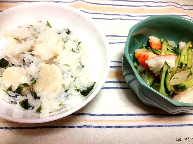 海鮮中華粥とクラゲの酢の物|まりこさん