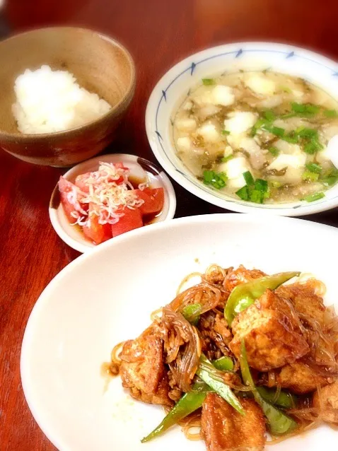 揚げ豆腐と春雨の四川風煮込み・豆腐と高菜のスープ|かっぴーさん