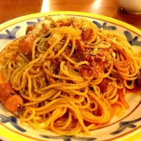 Snapdishの料理写真:チョリソーと唐辛子のパスタ|市。さん