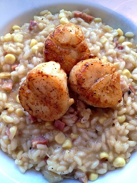 pancetta and white corn risotto with seared scallops|Chrisさん