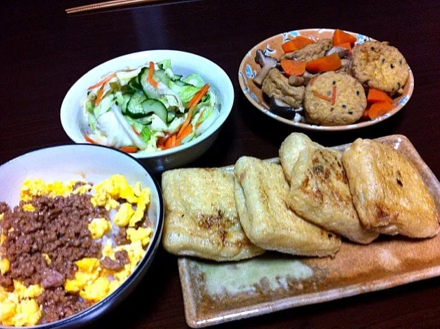 がんもの煮物＆二色丼＆パリパリお揚げ＆浅漬け|yokoさん