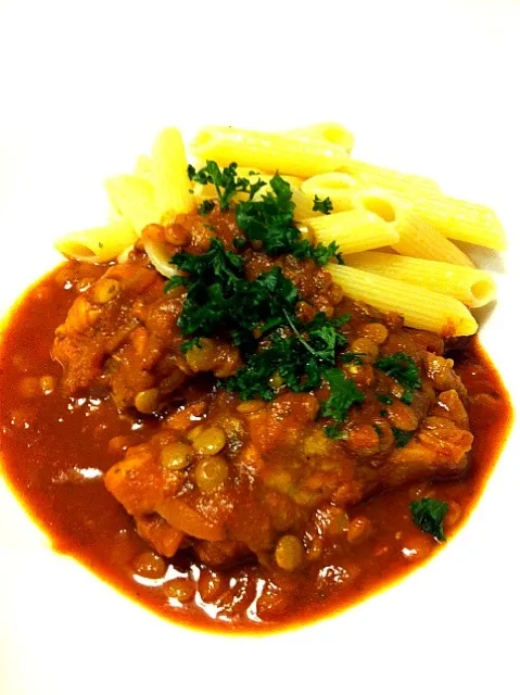 チキンとレンズ豆のトマト煮カレー風味|なおさん