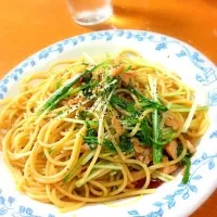 焼き鮭と水菜のペペロンチーノ|mizukiさん