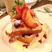 peach+almond french toast avec créme anglais|haruさん