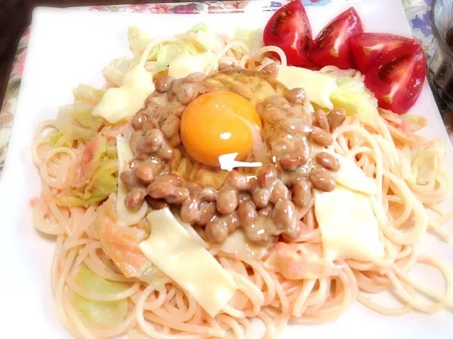 納豆チーズ明太パスタ|カナうささん