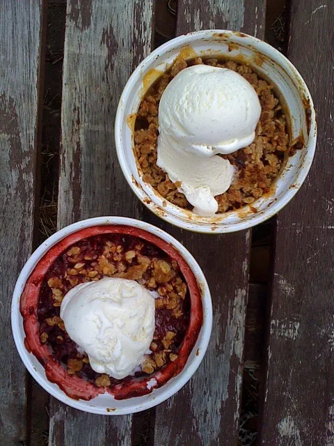 His (apricot) + her (strawberry) crumbles. Strawberries from Circle S Farms + apricots from just around the corner|xuedan wangさん