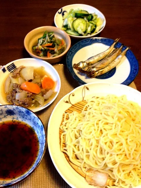 Snapdishの料理写真:つけ麺定食•肉じゃがもおいしいよ|かなさん