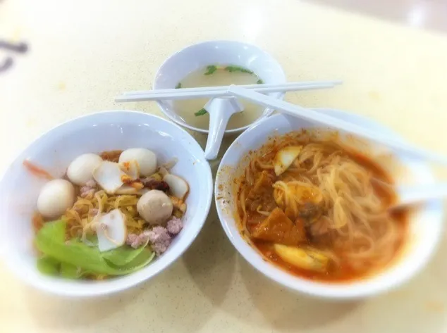 Snapdishの料理写真:fishball noodle and laksa|harold tubogさん