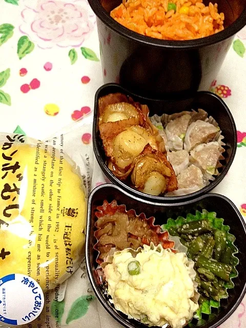 高３男子の本日のお弁当。私の担当は、ベビー帆立とベーコンのバター焼き。 #お弁当 #弁当|Takashi H.さん