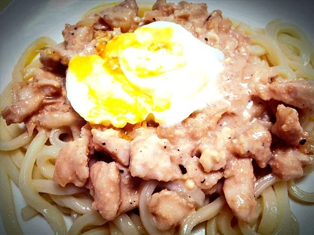 チキンの明太子豆乳ソース和えうどん|moe;)さん