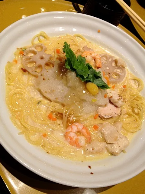 海老と鶏とぎんなんの蕪蒸し風白味噌スープ|チカさん