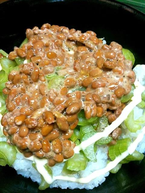 Snapdishの料理写真:納豆セロリ丼|gekoさん