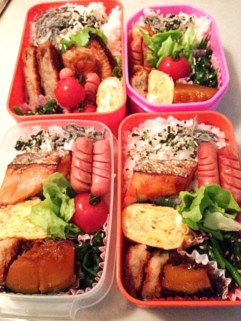 Snapdishの料理写真:おはようございます。まだ2日目です頑張りましょう❕今日も四人のお弁当👌|りんさん