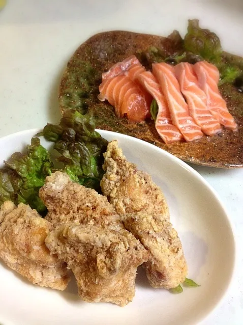 鶏むね肉の竜田揚げ＆サーモンのお刺身|Mさん