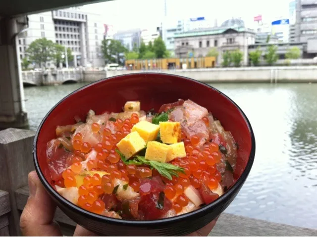 漁師の爆弾丼。日銀大阪支店と大阪市役所を眺めながら。|たけうちさん