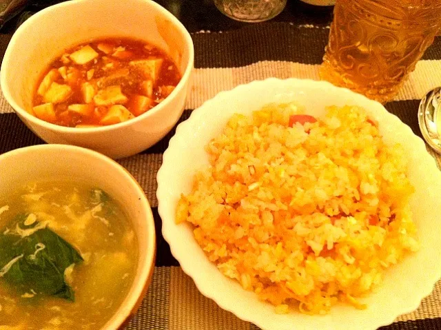 麻婆豆腐♡炒飯♡青梗菜スープ♡|きのこっぴさん