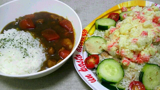 チキンカレーとポテサラダ|まいたむさん