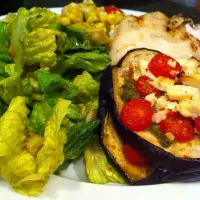 grilled eggplant layers with feta, basil spread and tomato|Zoeさん