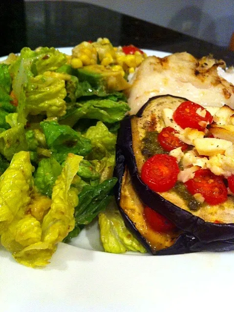 grilled eggplant layers with feta, basil spread and tomato|Zoeさん