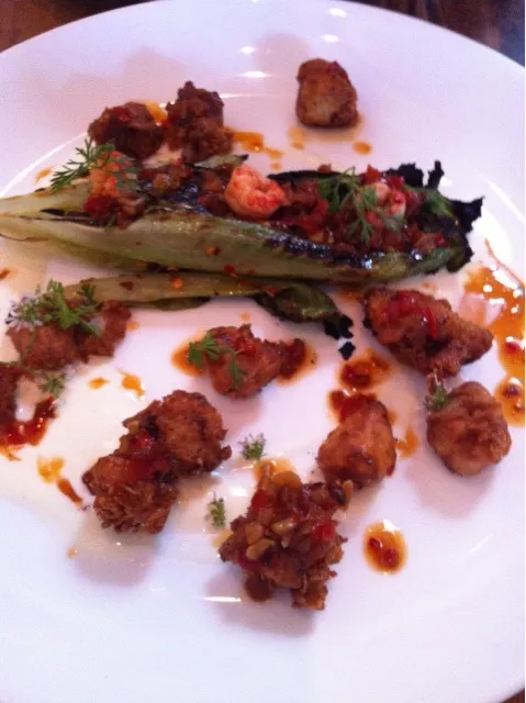 chicken fried sweetbreads charred romaine crawfish xo creme fraiche|helsieさん