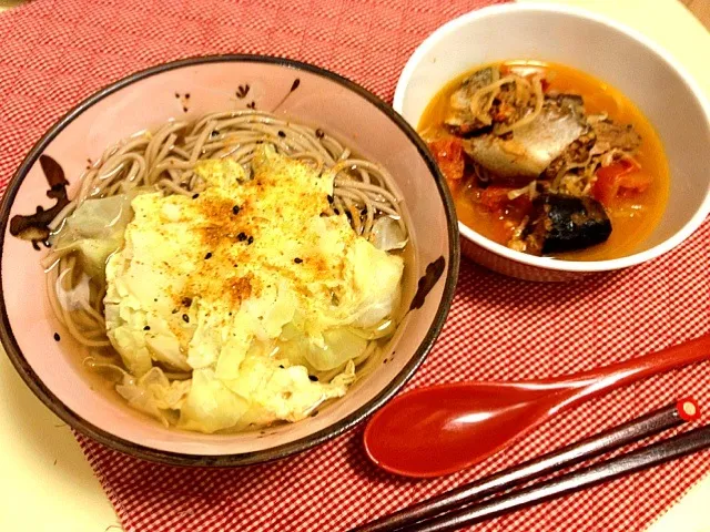 そば、鯖のトマト煮|とみさわさん