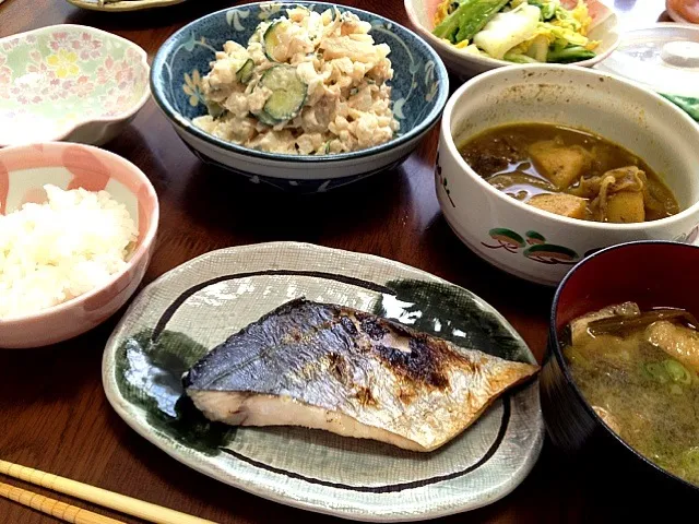 鰆の塩焼き＊山芋のサラダ＊カレー肉じゃが|ももさん