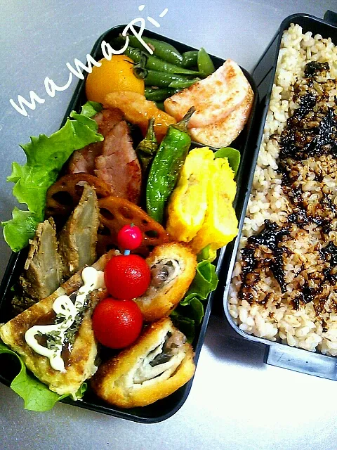 おはようごじゃります♪長男お一人様弁当☆今日は朝市なので早めに出勤～  ご飯食べて行って来ます( ´∀`)/~~       皆様良い１日を～|katumi  ueharaさん