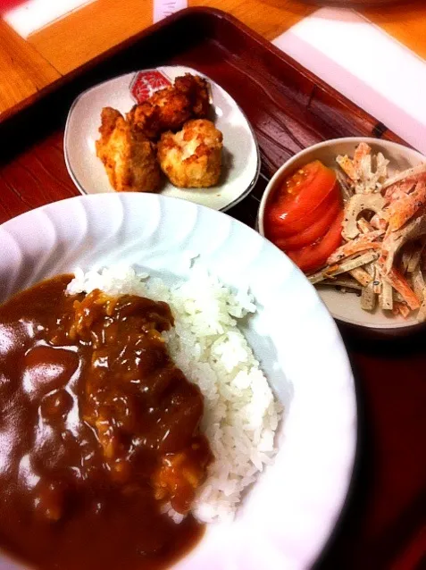 カレー・唐揚げ・ごぼうと人参のサラダ|reiさん