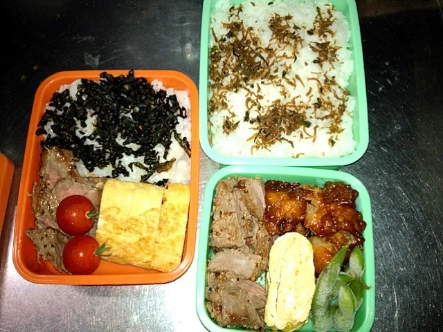 旦那さんとあたしの二人前弁当。ステーキ弁当|いつみさん