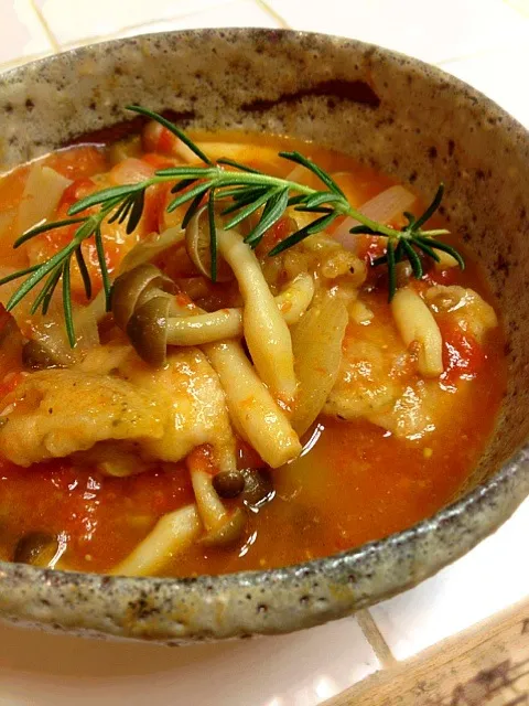 阿蘇のトマト🍅で作ったチキン煮♡  無水鍋で焼いたから、ふわっふわのチキン♪|おーこ🍅野菜ソムリエの母ちゃんさん