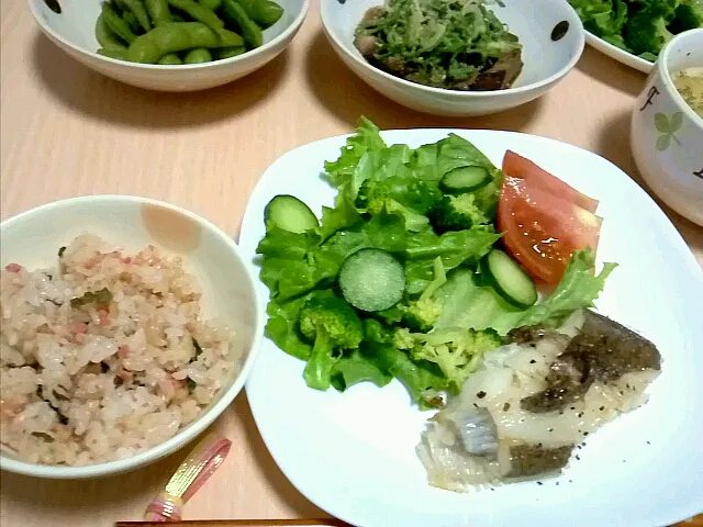 カレイのオイル焼き&鮭と大葉の和えご飯|ゆうさん