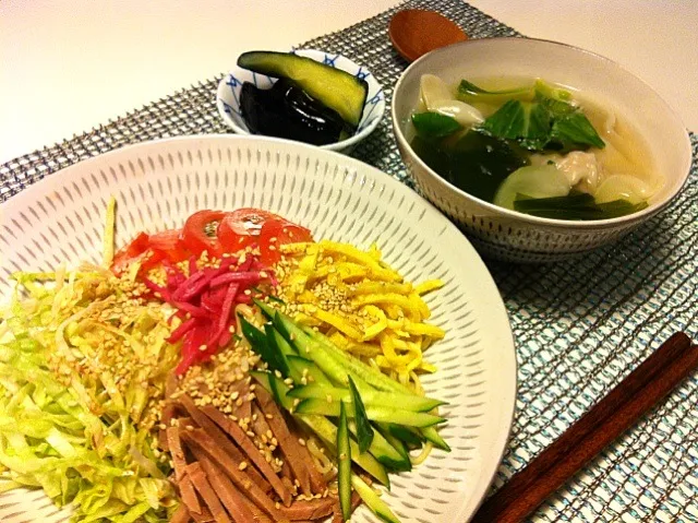 冷やし中華と水餃子スープ|なおさん