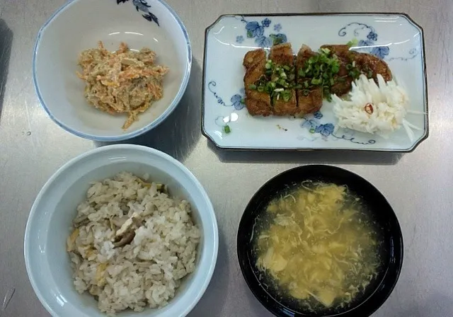 豚肉の鍬焼き、きのこ飯、かきたま汁、白和え|ayanoさん