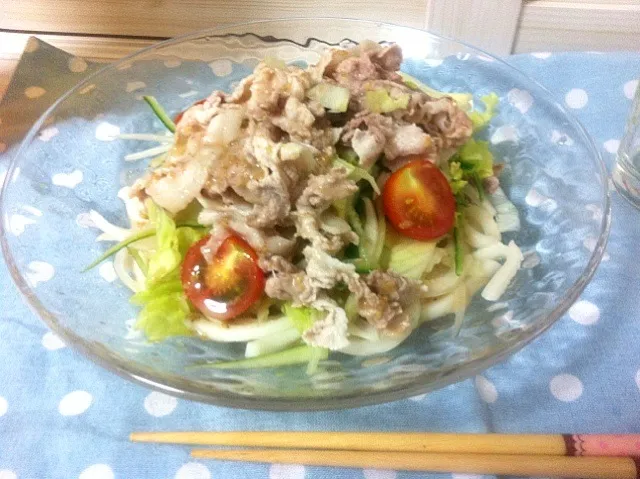 豚しゃぶのゴマだれサラダうどん|ハヤほさん