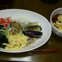 Snapdishの料理写真:冷やしとろろ納豆そば       ミニミニ穴子飯|ゆずさん