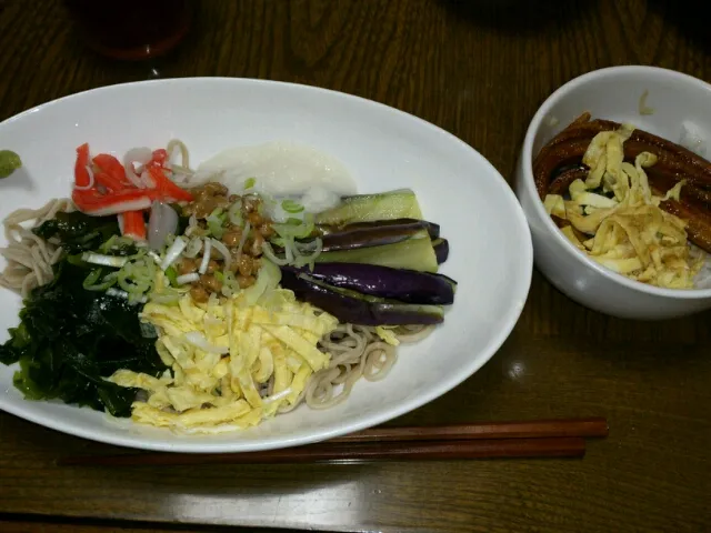 冷やしとろろ納豆そば       ミニミニ穴子飯|ゆずさん