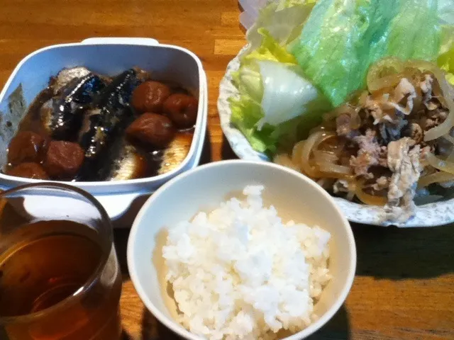 Snapdishの料理写真:豚肉冷しゃぶとイワシの煮物|yuimokeさん