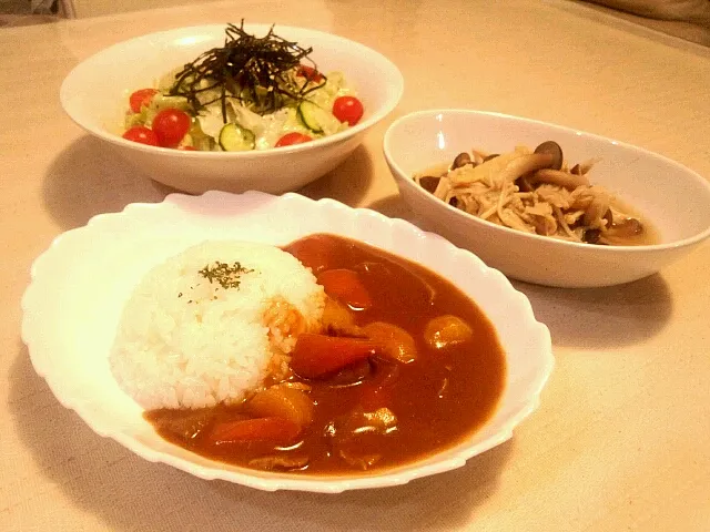 リメイク！肉じゃがカレー・キノコと油揚げの煮浸し・チョレギサラダ|noningさん