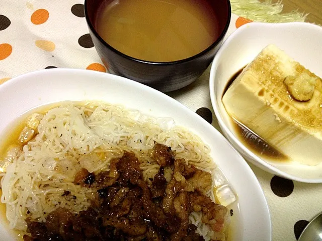 お肉そうめん＆あさりのみそ汁＆冷奴|柚季。さん